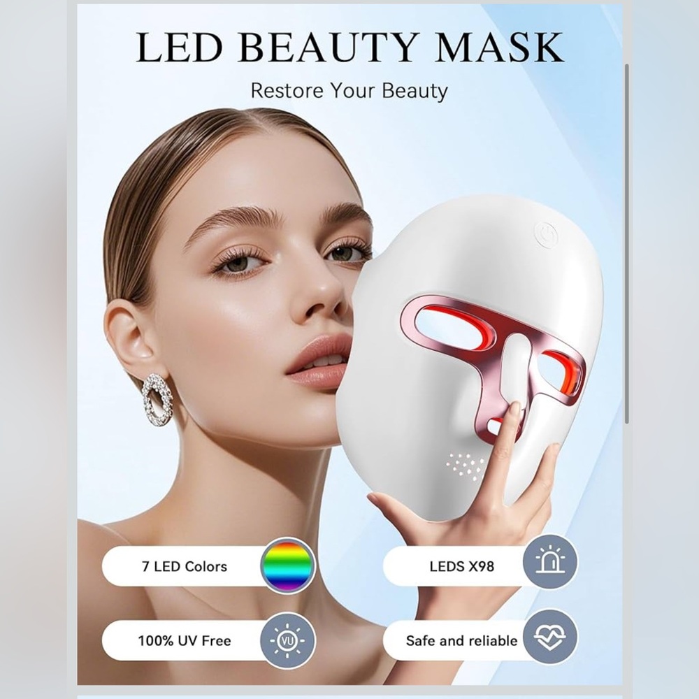 Red Light Therapy Face LED Face Mask Neck Device, 120 LEDs, Type C Rechargeable